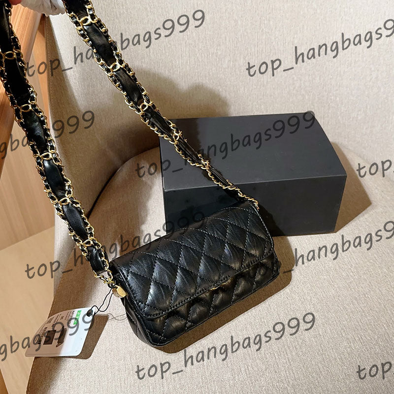 Wrinkled Diamond Grid Leather WOC Wallet With Gold Chain Bags Card Holder Pouch Classic Crossbody Bag Mini Diamond Lattice Flap Purse 17cm-20cm