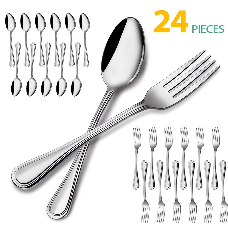 TEMU 24-48pcs Stainless Steel Forks And Spoons, Silverware Set, Mirror Polished, Dishwasher Safe, Suitable For Home Kitchens And Dining Rooms.kitchen