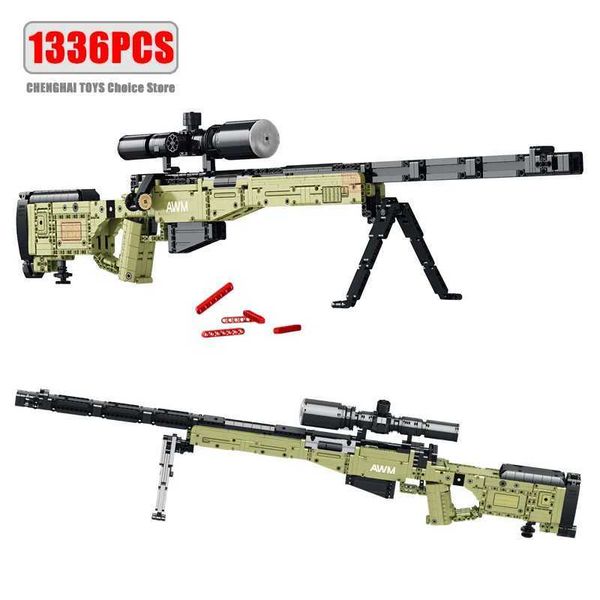 Blocks Military Weapons AWM Sniper Rifles Model Building Blocks MOC Army Large Firearms Arms Bricks DIY Guns Toys For Boys Adults GiftsY2411