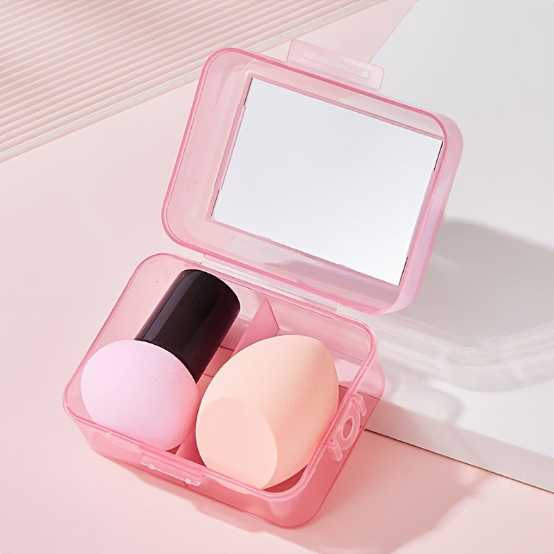 TEMU A Set Of 2pcs Of Beauty Eggs And Mushroom-shaped Makeup Sponges, Including A Mirror And Storage Box, Blender, And A Dry And Wet Foundation