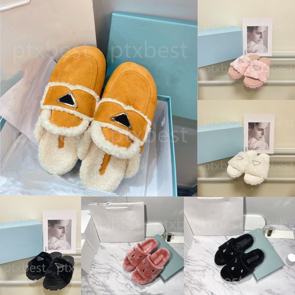 Autumn Women Designer Sandal triangle Slipper ppdad Comfort Luxury Calfskin Sandals Slipper Clogs Denim Letter Printing Casual Shoes Wool Wi