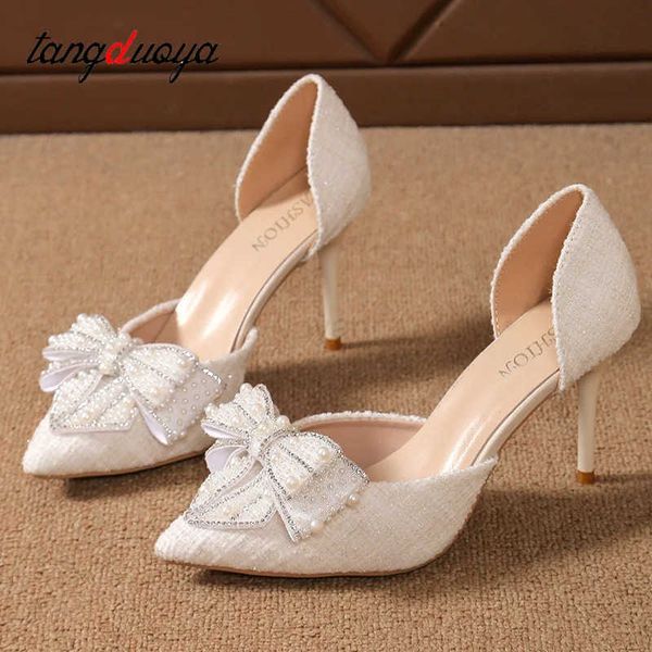 Dress shoes Luxury Wens Shoes Bow High H Stiletto H Wedding Shoes Pointed Side Empty Thin Shoes Elegant Wan Single Shoes Z241115