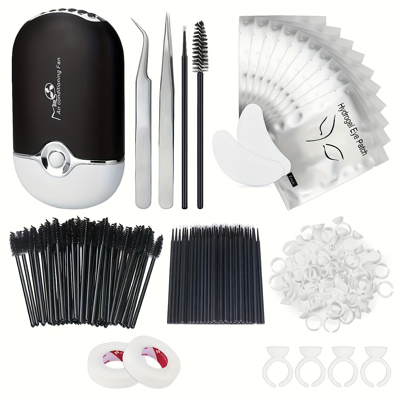 TEMU Beginner's [215 Sets] Eyelash Extension Kit, Suitable For Beginners To Use Usb Air Conditioner Blower, 2 Eyelash Tweezers, 100 Eyelash Swabs, 50