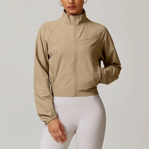 ALOSWEATS Jaquetas femininas de manga longa Pocket Sports Sports Sports Women Zip Fitness Yoga Shirt Gym Top Activewear Running Coats Roupas