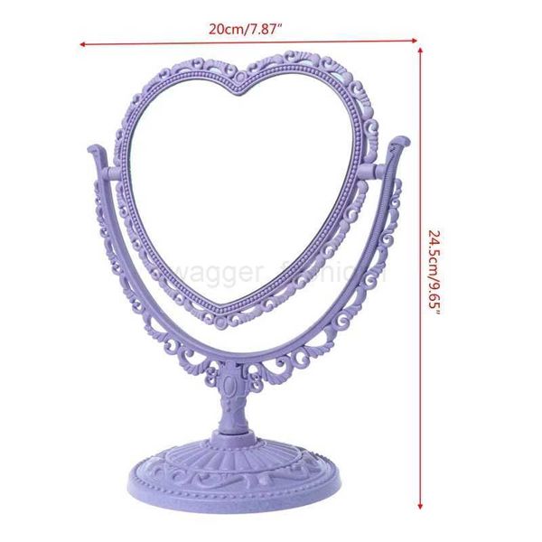 2Sides Heart-shaped Makeup Mirror Rotatable Stand Table Compact Mirror Dresser Drop ShippingXJ240813