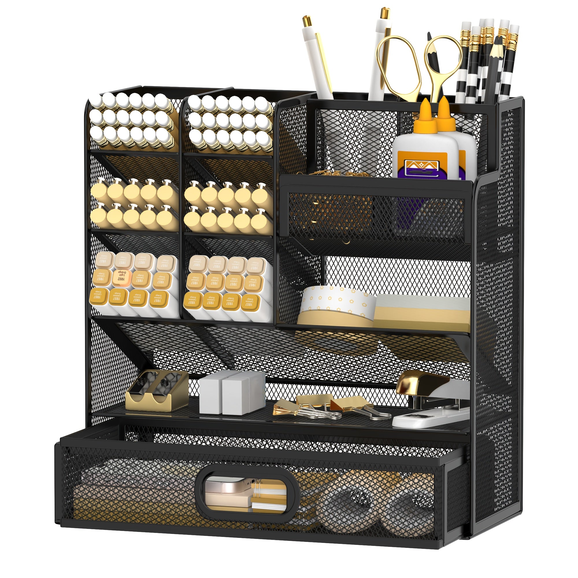 TEMU Daltack Versatile Pencil Organizer, Mesh Pen Holder For Desk, Desk Organizer With Drawer, Desk Organizers And Accessories For Office And Art