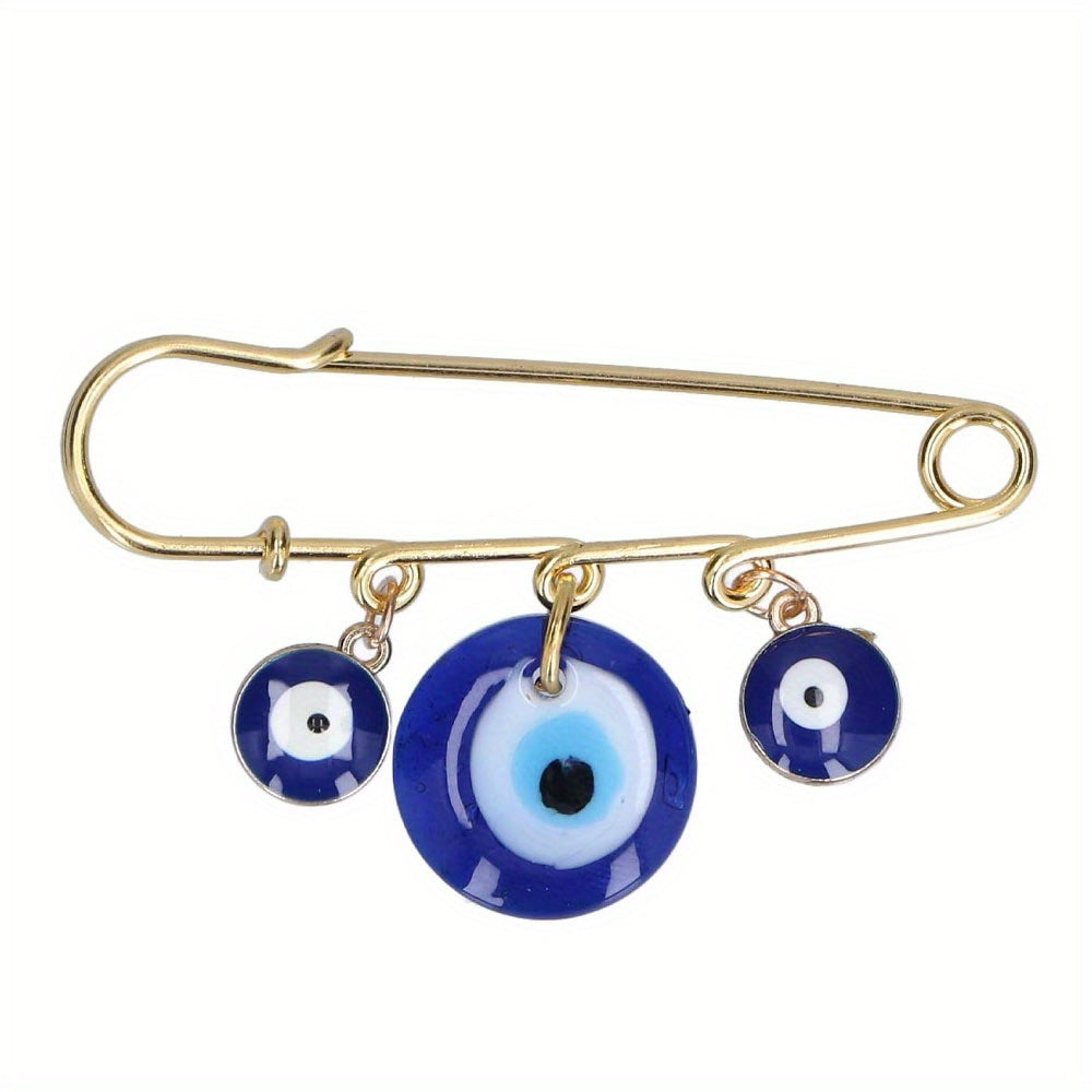 TEMU 20mm Blue Eye Brooch Pin - Y2k Turkish Blue , Alloy, Vintage Style, 3-hole Swirl Pin For Casual Attire, Festive Accessory|vintage Brooch| Alloy