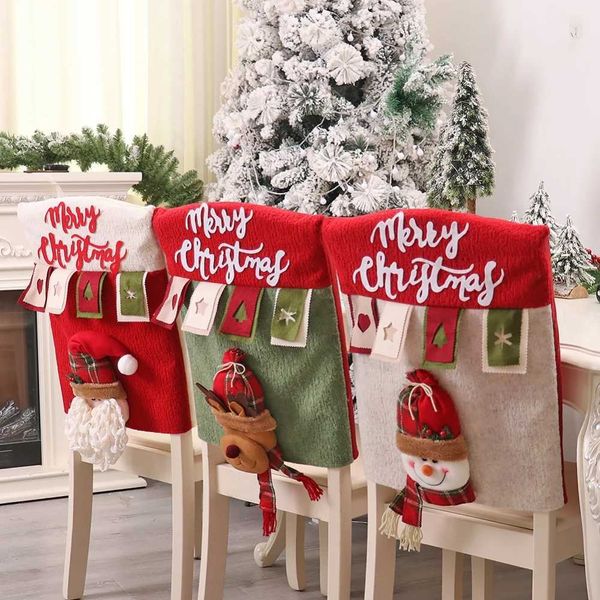 Reusable Christmas Chair Cover 3D Santa Claus Elk Chair Seat Cover He Xmas New Year plies Christmas DecorationT250121