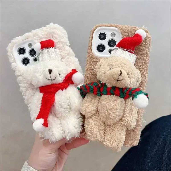 Hot Sale Suitable for iPhone 16 11 12 13 14 Pro XR X Xs Max mini 7 8 6 Plus Max 5 5S SE Cartoon Christmas Bear Back Cover T241209