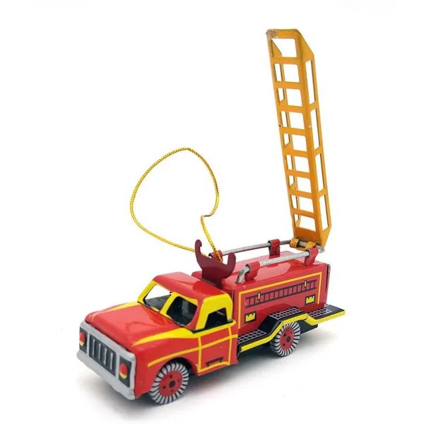 Funny Adult Collection Retro Wind up toy Metal Tin fire truck scaling ladder car pendant Clockwork toy model vintage toy gift X241230
