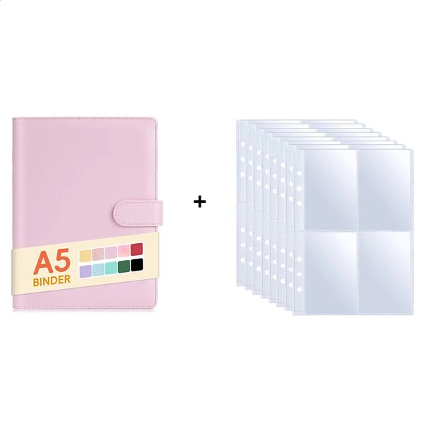 A5 Notebook Pocard Binder with 10 Pockets Sleeves 6 Rings PU Leather Binder Loose Leaf Personal Organizer Po Binder Book 250118