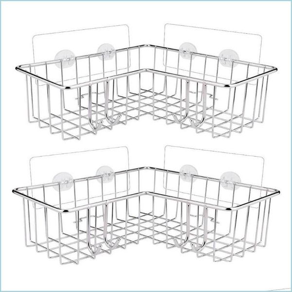 Bathroom Storage Organization Stainless Steel Shelf Organizer Corner Shower Caddy Bath Hooks Kitchen Toilet Wall Hanging Rack Drop D Dhqkt