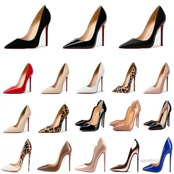 Designer women high heels red glitter sole Fine High Luxury Bottom Heeled Pointed Toe Rubber Shoes stiletto black nude patent leather Fashio