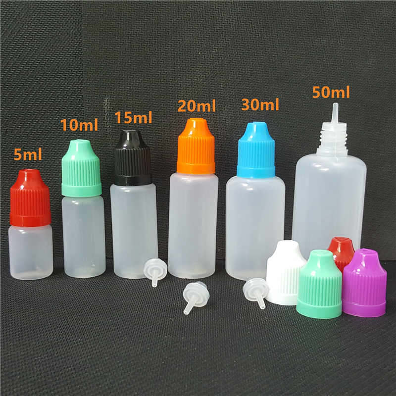 5ml 10ml 15ml 20ml 30ml 50ml Plastic Packaging Bottle Soft Translucent Needle Dropper Childproof Caps For Essential Oils Liquid Juices Cosmetic Stor