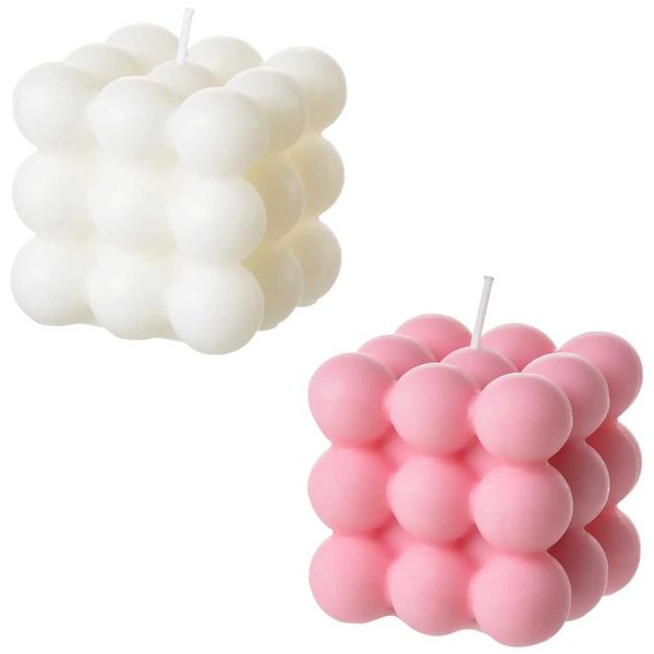 2 pieces of white pink bubble candles - cube soy wax candles home decoration candles fragrance candles household and gift (white+pink) Y2411