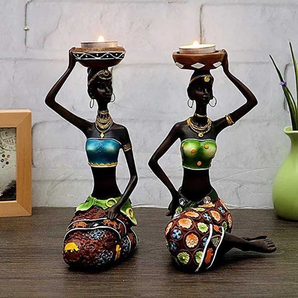 Candle Holders African Women 8.5 Decor For Table Desk Decorative Dining Room Candleholder Sculptures Resin Candlestick Vintage Y240823