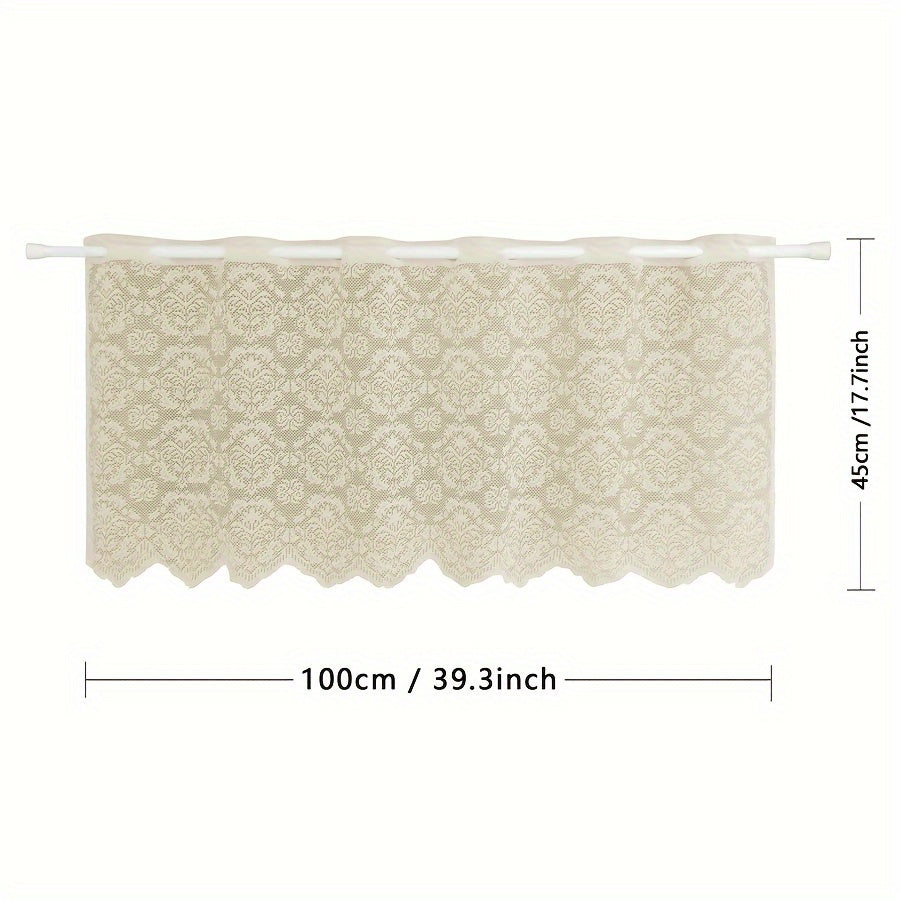 TEMU Modern Minimalist White & Beige Geometric Kitchen Cabinet Curtains - Semi-transparent Polyester, Rod , Decor For Living Room, Bedroom, Or