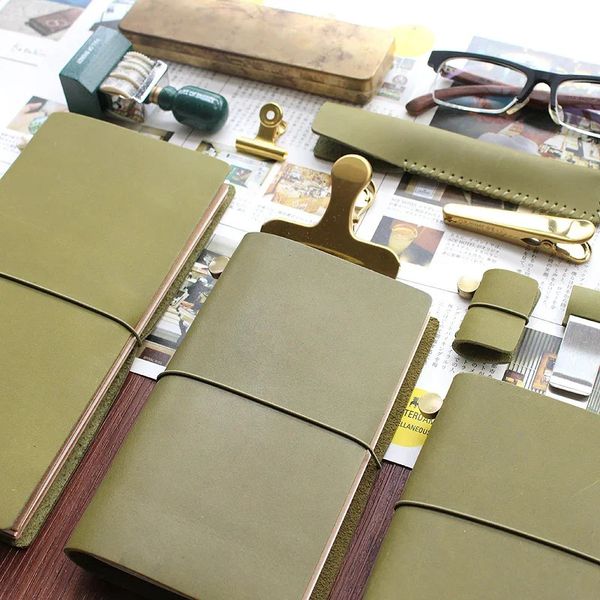 Fromthenon Travelers Notebook Olive Green Leather Planner Cowhide Note for Midori Diary Traveler Personal Journal 250120