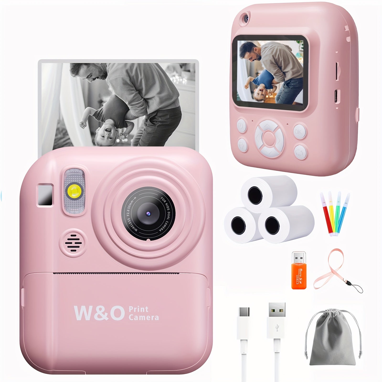 TEMU Portable Instant Photo Digital Camera, Compact And Portable Design With 3 Rolls Of Paper, Tf Card, Card Reader, Puzzle Games, 32gb Toddler Hd