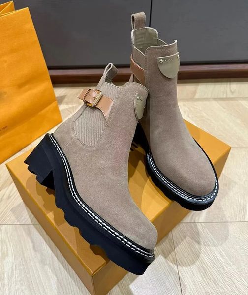 Luxury Winter Beaubourg Ankle Boots Women Booties Black Stretch Leather Wool Round toe Lady Fashion Party Dress Booties EU35-43 With Box