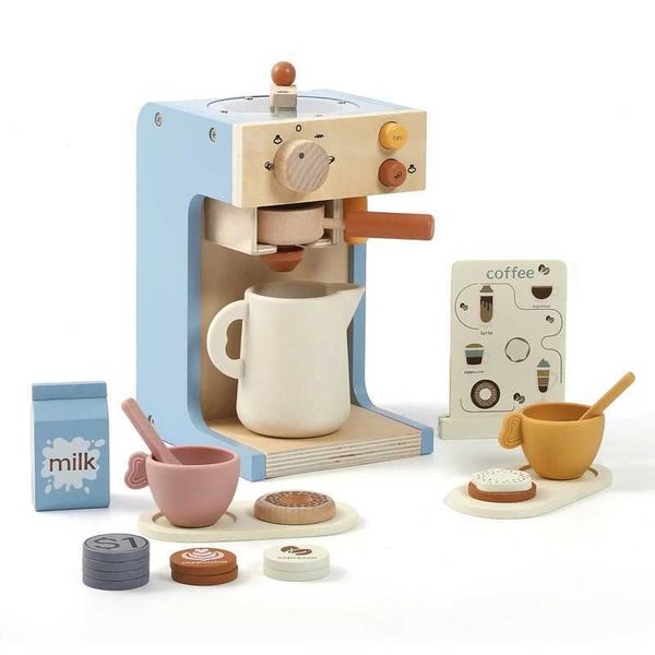 Kids Kitchen Toys Set Wooden Coffee Maker Set Simulation Donut Afternoon Tea Toys Game Kid Educational Toy Gifts for Girls Boys W241119