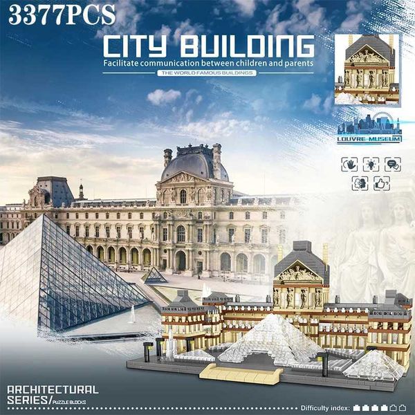 3377PCS Louvre Model Building Blocks World Famous Attractions Architectural Model Bricks Desktop Decoration Kids Toys Gifts C250118