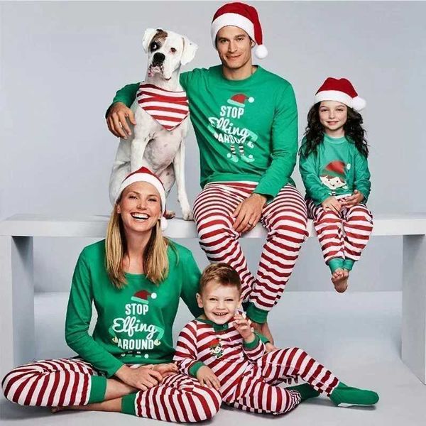 Family Matching Outfits Xmas Gift Mom Daughter Dad Son Matching Clothes Christmas Pajamas Set Soft Cute Stripe Print Clothing Sets Sleepwear