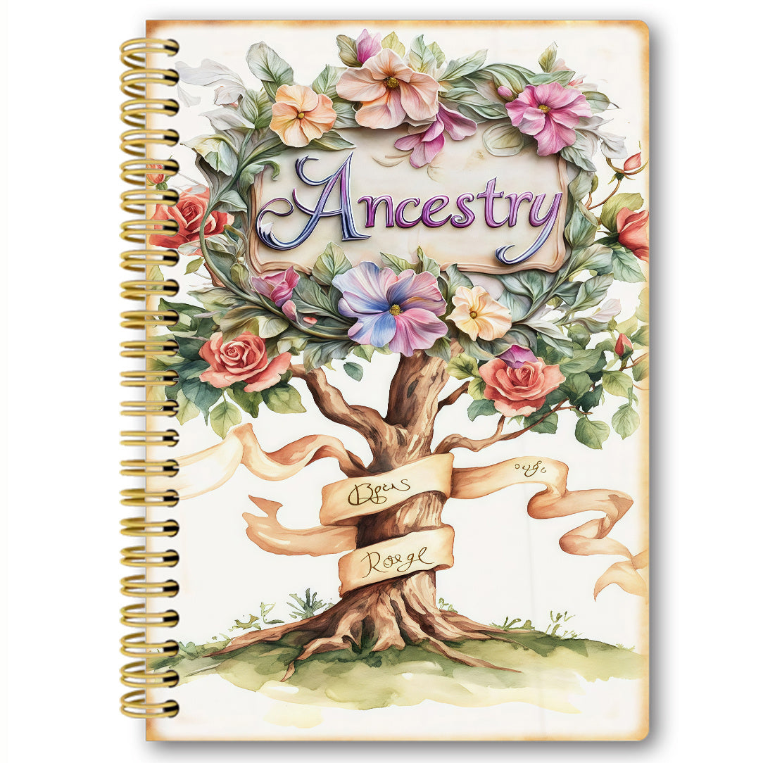 TEMU 1pc Family Tree Notebook - Large 5.5x8.3 Inch Spiral Bound Guide With Design, Soft Cover, Lined Pages For , , Wedding, Birthday, Or Funeral -