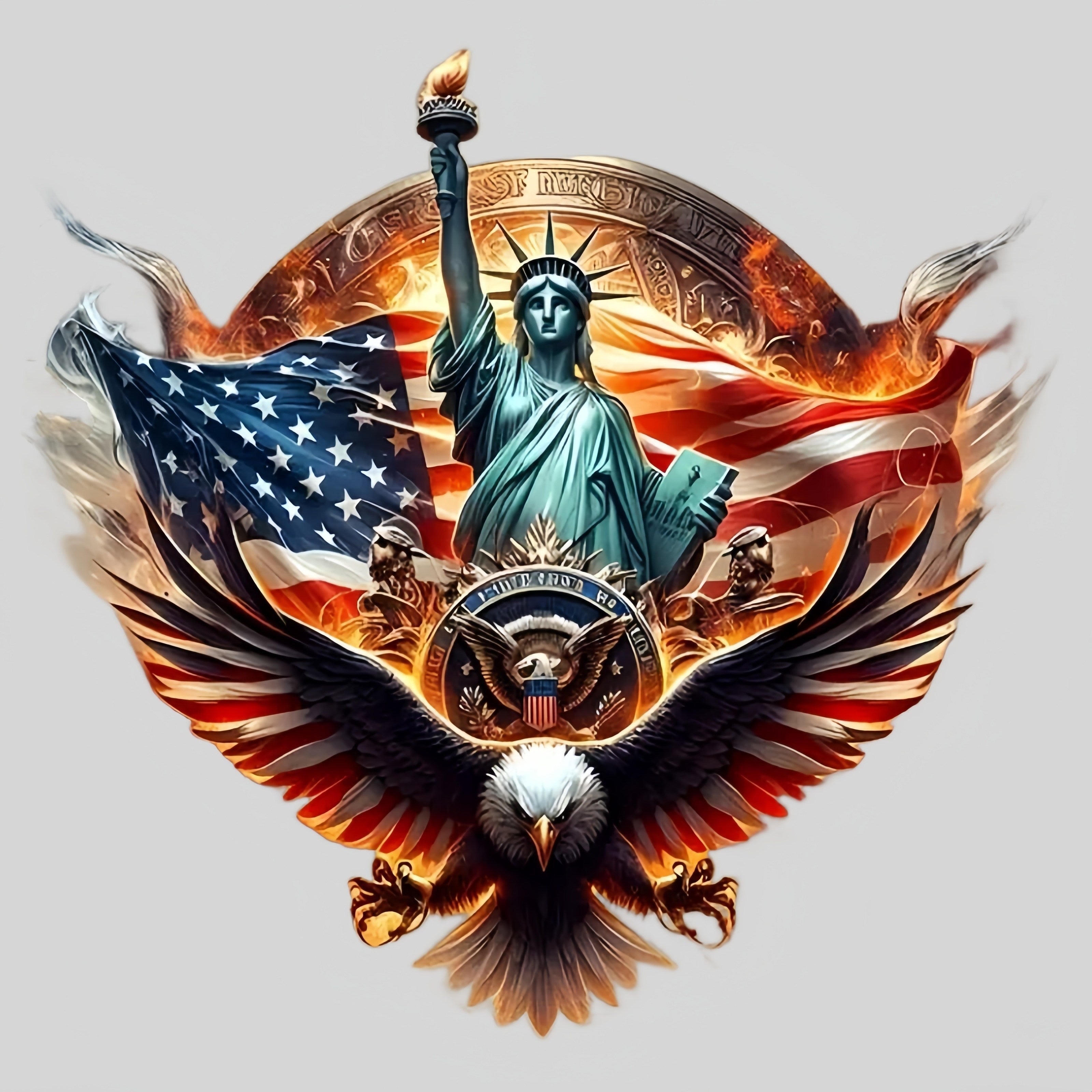 TEMU Eagle And Statue Of American Flag Decal, Premium Pvc Waterproof Scratch-resistant Sticker For Car, Laptop, Truck, Suv - Ideal Christmas &