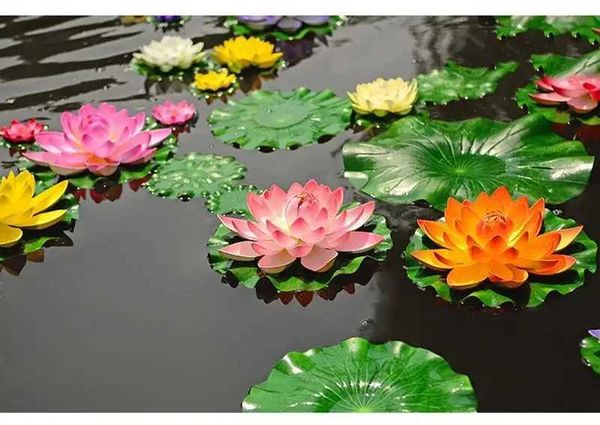 6 Silation Lotus Artificial Flowers Plastic Pond Plants Fish Tank Decoration 4 Size M and 2 Artificial Flowers Y250114
