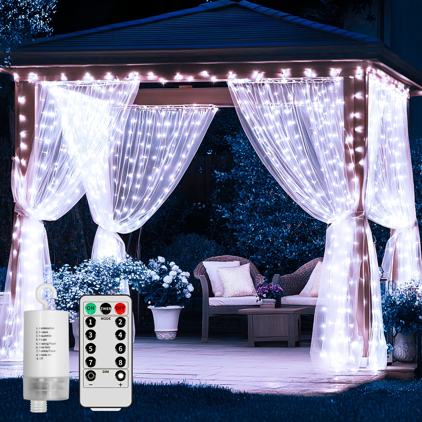 TEMU Upgraded 330led Curtain Lights Battery Powered Outdoor, 10ft X 10ft Flashing Hanging Waterfall Lights With Remote Control 8 Dimmable String