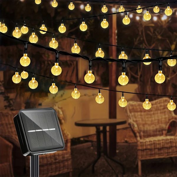 Crystal Ball Bubble String Solar Outdoor Light Strip 8 Lighting Modes For Garden Camping Party Independence Day