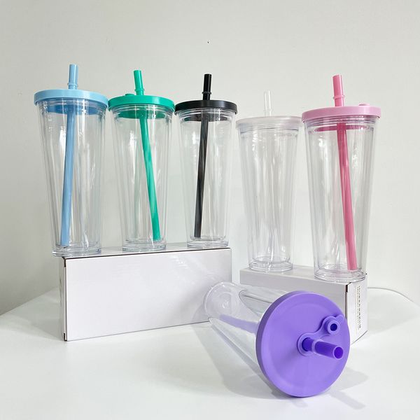 flat lid 24oz double wall plastic acrylic boba bubble pre drilled snow globe Leak proof with bottom hole For Bubble Tea, Boba Pearls and ice