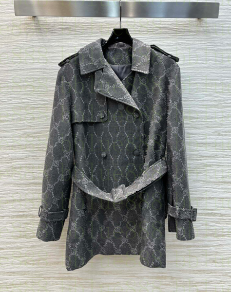 Autumn womens Jackets designers coat double letter print coats women Jacquard lapel windbreaker jacket with belt lady Outerwear Clothing 112