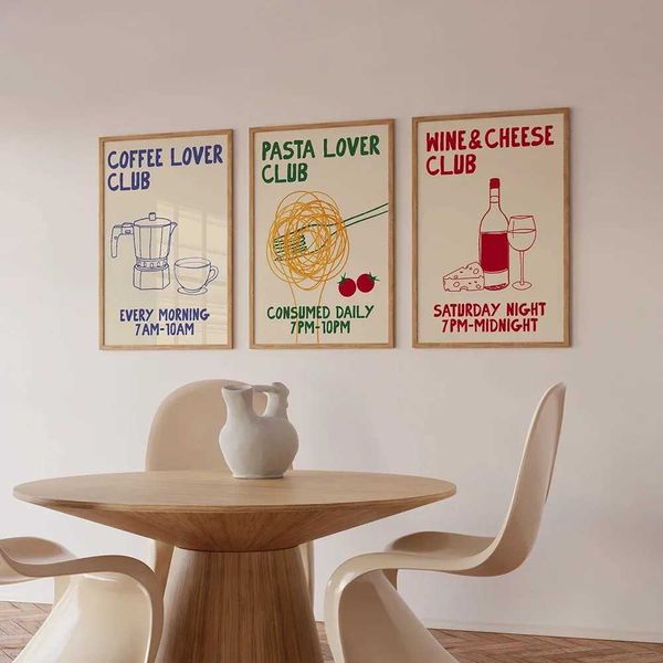 Hand drawn Kitchen Moka Pot Coffee Noodle Enthusiast Wine and Cheese Food Printing Wall Art Canvas Painting Poster Living Room Home Decorati