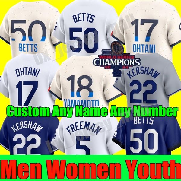 2024 Custom World series Baseball Jerseys Shohei 17 Ohtani Mookie Betts 18 Yamamoto 5 Freddie Freeman Outman Max Muncy Men Women Youth kids