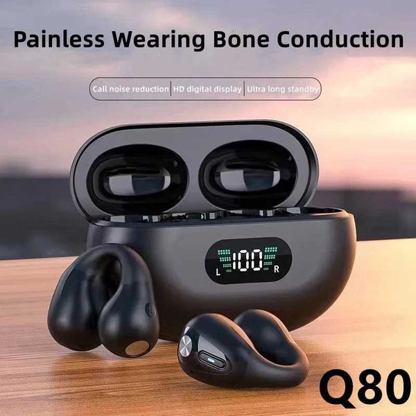 Headphones NEW TWS Q80 Wireless Headphones Bluetooth 5.3 Bone Conduction Earphones Earclip Design Touch Control Led Earbuds Sports Headsets