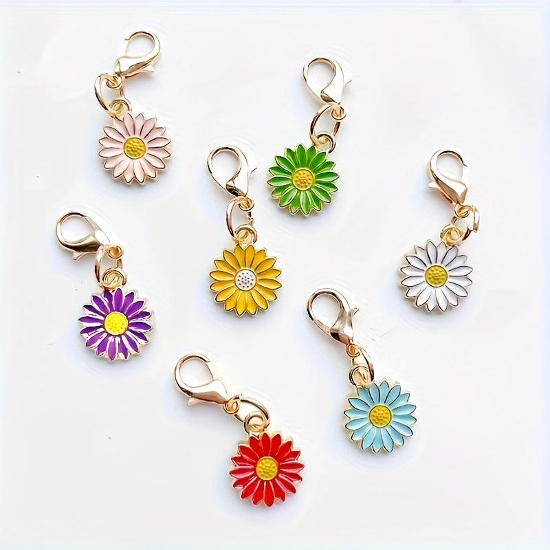 TEMU 7pcs Colorful Daisy Keychains - Vibrant Alloy Flower Charms For Keys, Backpacks, Wallets - Ideal For Birthdays & Decorative Accessories, Cute