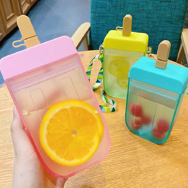 Water Bottles Cute Straw Cup Popsicle Water Bottle Outdoor Juice Drinking Water Bottle Suitable for Adult Children with Rope 230320
