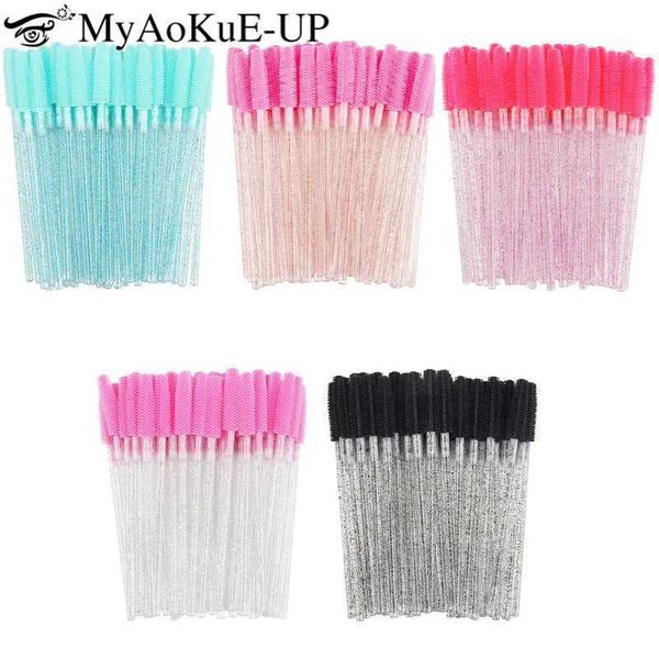 50pcs Disposable Eyelash brushes silicon microbrush crystal Handle Mascara Wands Female eyebrow Lash Extension Spoolie Brush Y240807