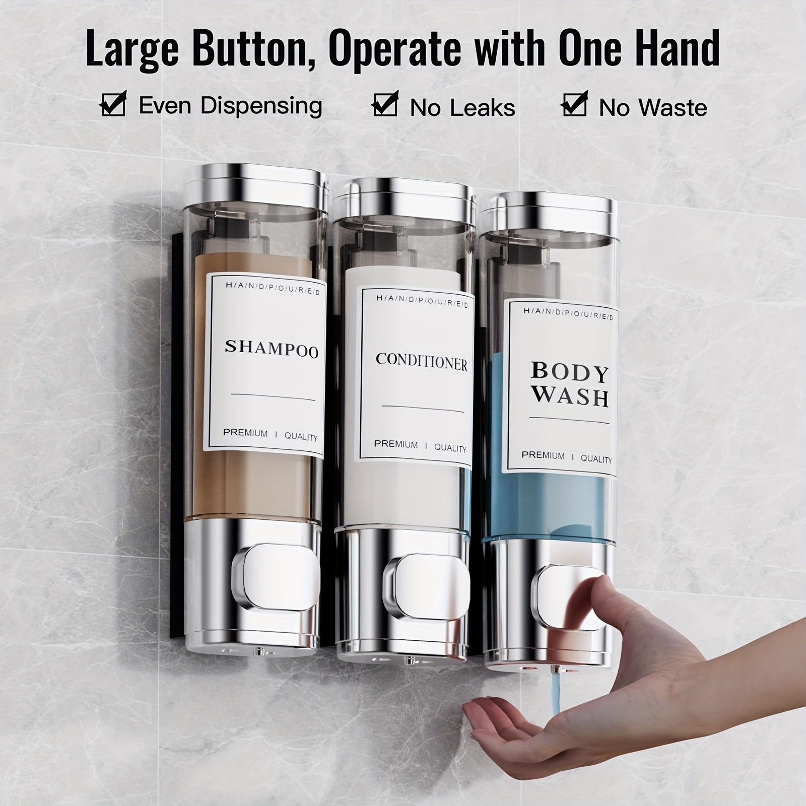 TEMU 3-section No-drill Wall-mounted Shampoo & Conditioner Dispenser With Locking Door - Large Capacity Transparent Plastic Bottle For Shower,