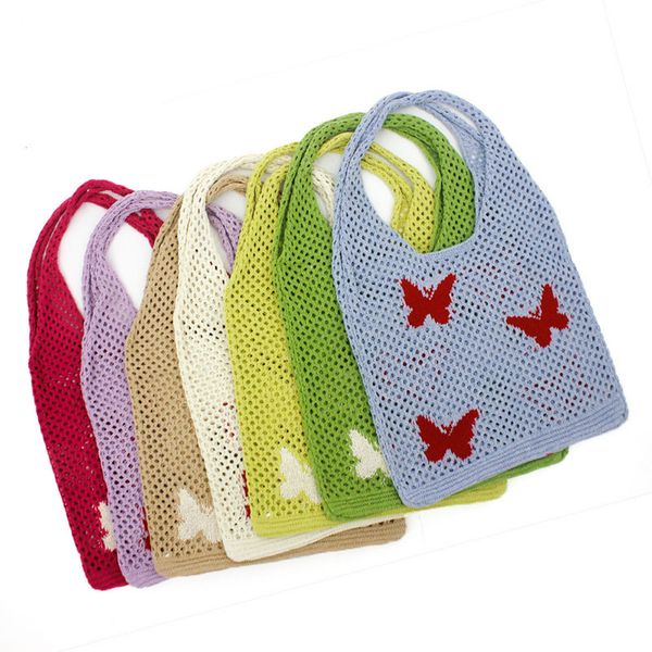 Spring and summer new woolen hollow knitting shoulder tote bag beach bag for women