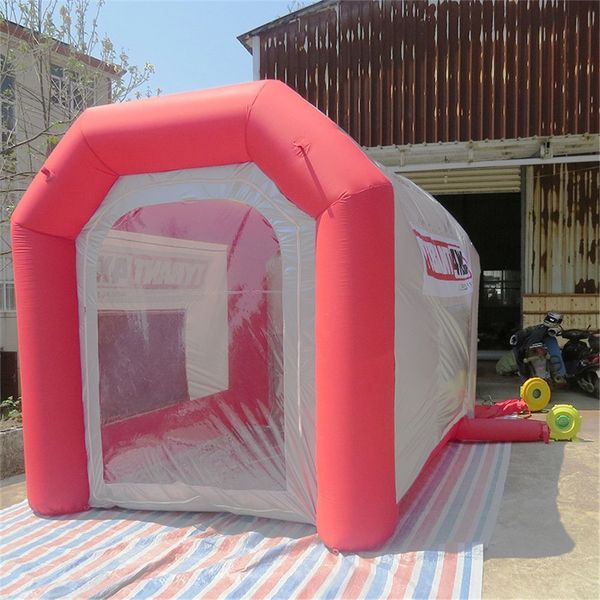 4.5x3x3m Mini Oxford fabric spray booth inflatable painting tent Red Silver motorcycle repair working station portable room with mat for out
