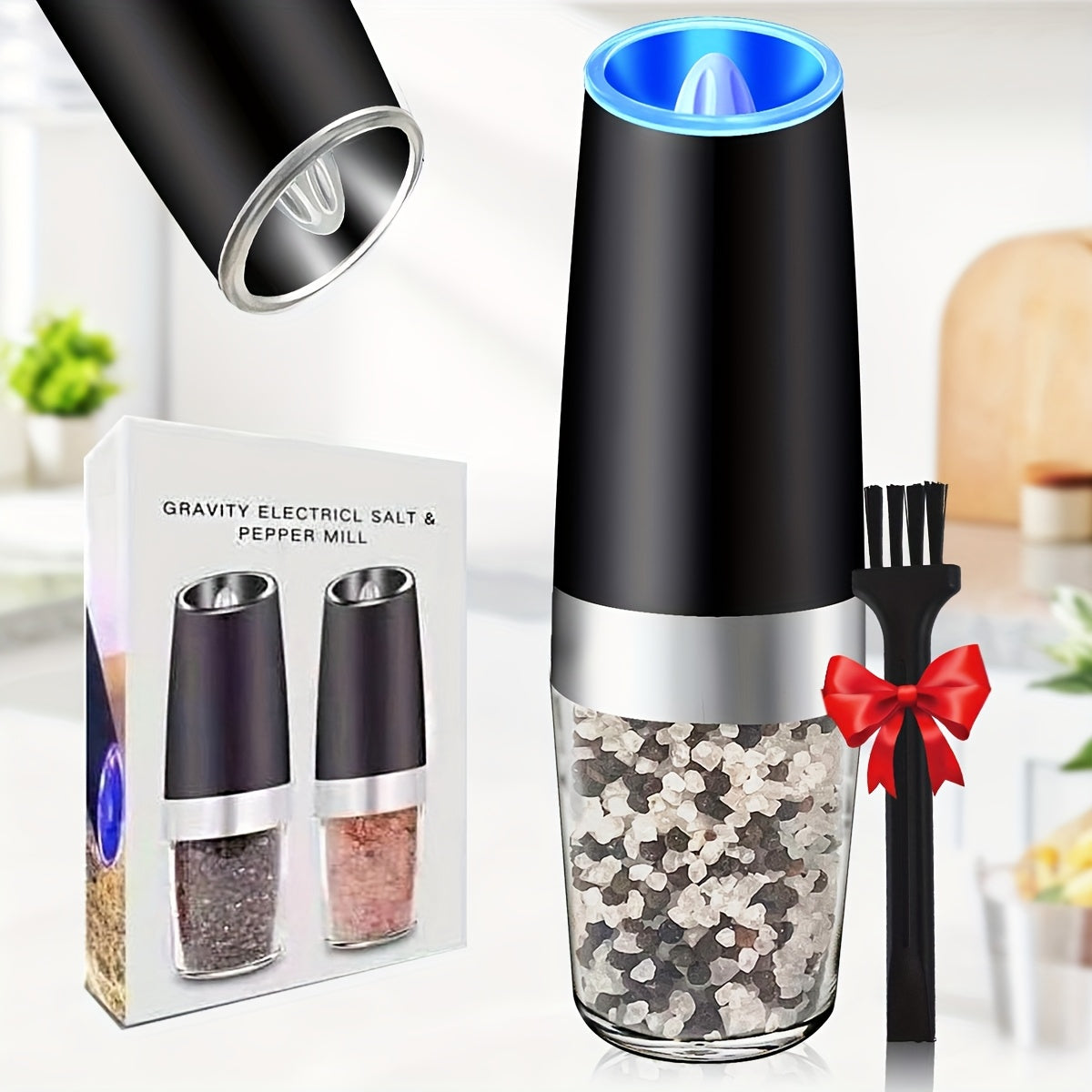 TEMU 1-4pcs Electric Pepper And Salt Grinder With Adjustable Coarseness Beer Brewing Grain Mills Gravity Battery Operated Led Light (battery Not