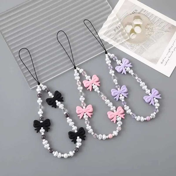 Cell Straps Charms Fresh Bow Anti Drop Wrist Strap Case Rope New Accessories for Womens Gifts Fashion Plush Beaded Love Phone Chain Lanyard
