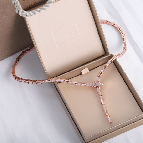 Snake Necklace Ladies Party Dress Jewelry Classic Animal Pendants Design Chokers Silver Rose Glod Luxury Birthday Engagement Gift with Box