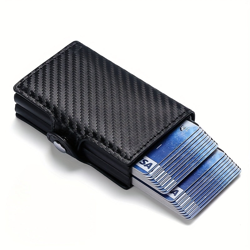 TEMU Rfid Aluminum Men Card Holder Small Card Wallets Carbon Fiber Leather Slim Mini Wallet Quality Male Purses Valentine's Day And Father's Day