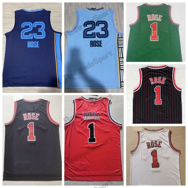 Vintage 2010 Derrick Rose #1 Basketball Jerseys Black Red White Stripe Green Stitched Shirts Mens S-XXL #23 Rose Jersey