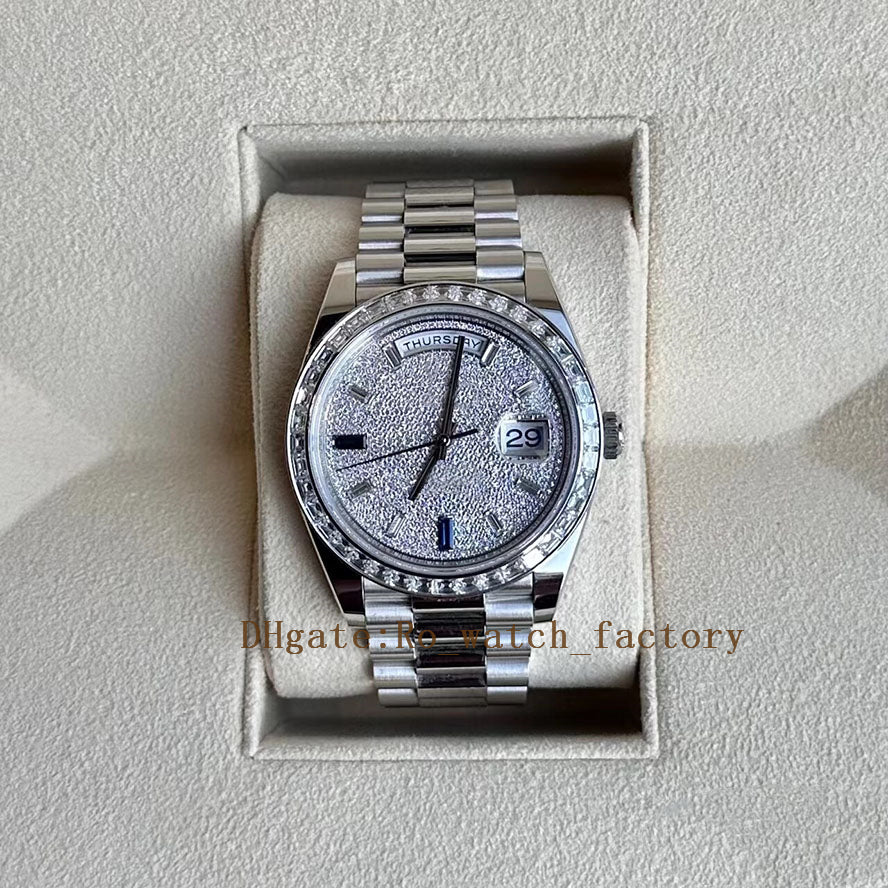 Elegant Men&#039;s Sapphire Crystal Automatic Watch 40mm Case, Waterproof Design, Sapphire Diamond Hour Markers, Diamond Inlaid Dial