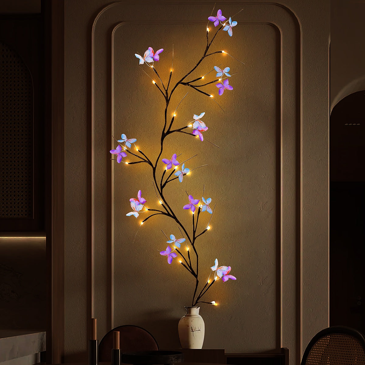 TEMU 1pc, Fairy Lights Wall Decor, Artificial Butterflies Lights Decorative Christmas With Usb Powered 30led 1.-4.26ft 8 , Fake Butterflies Vine
